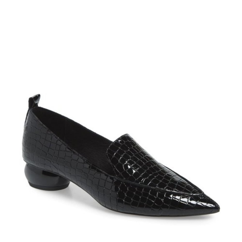 Jeffrey Campbell Black Croc-Embossed Pointed Toe Loafers